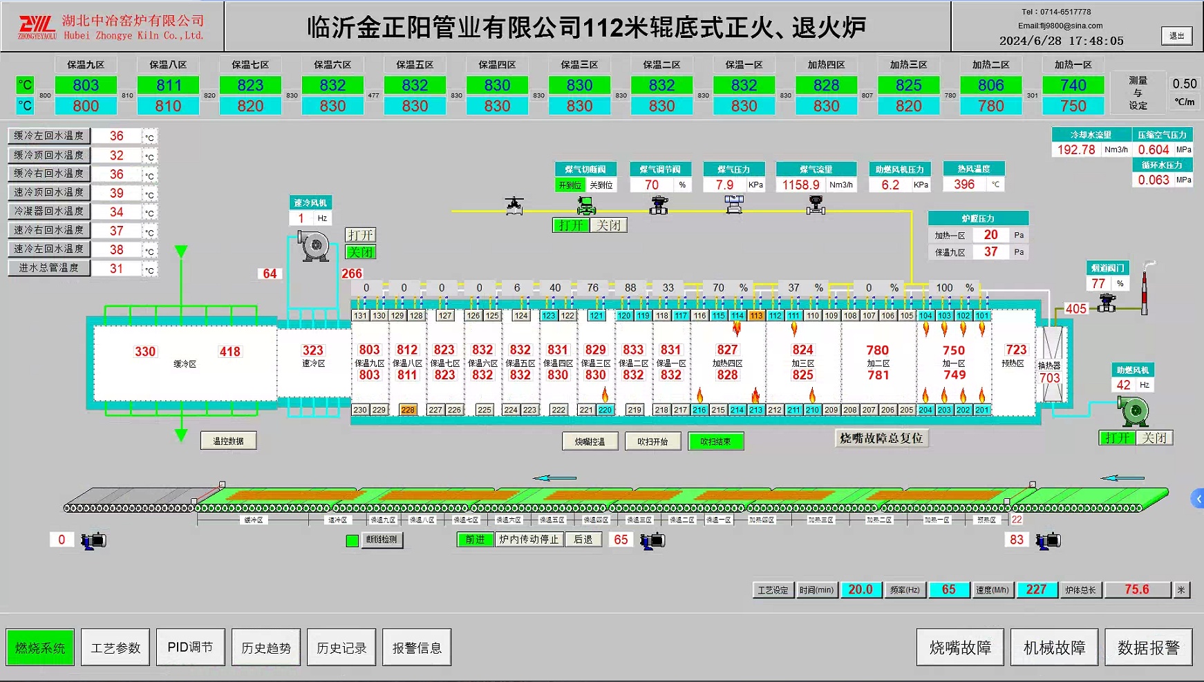 hjc黄金城阳112m辊底式正火、退火炉控制系统